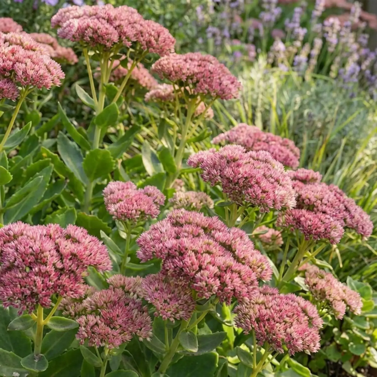 Hylotelephium 'Herbstfreude' blooms in a garden