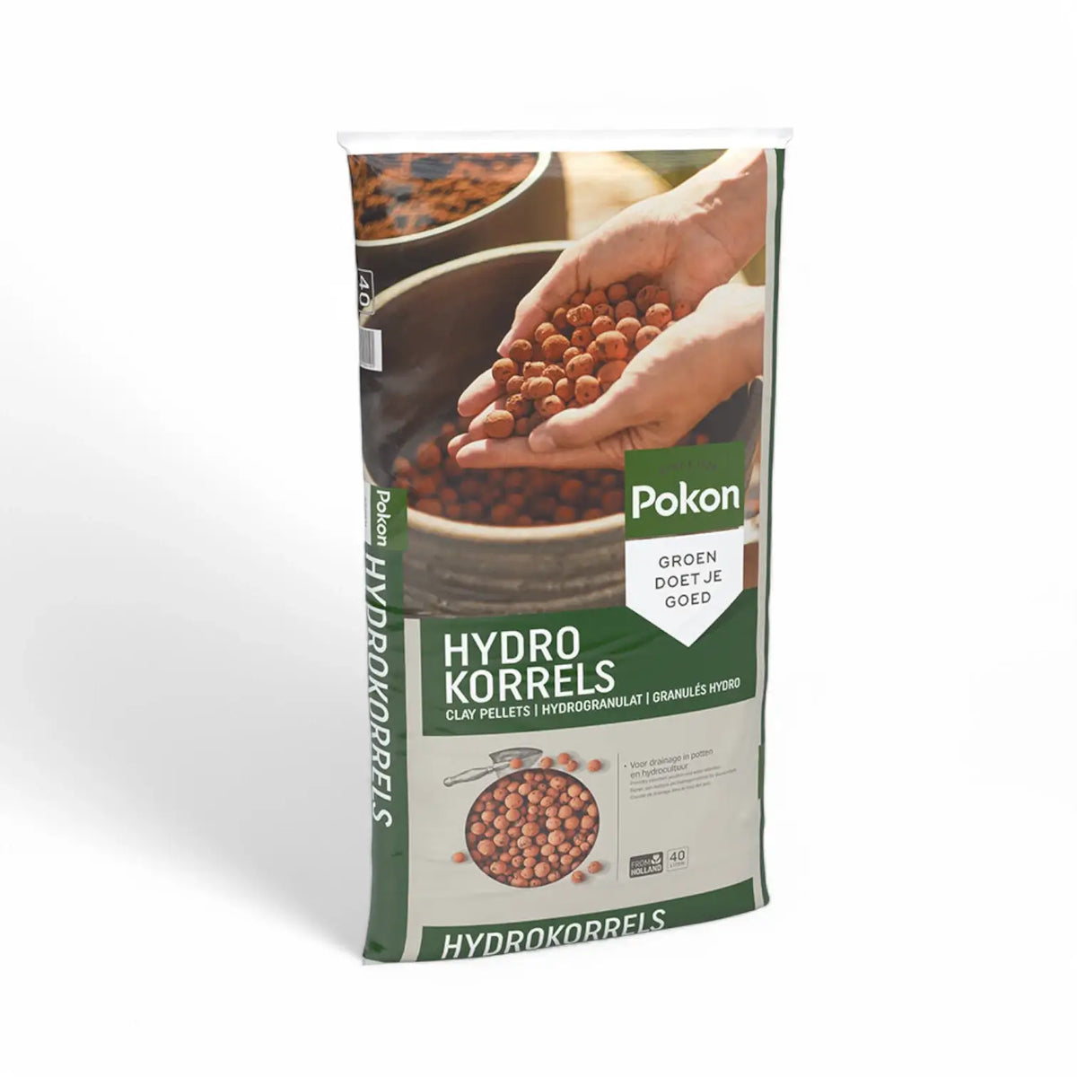 Expanded Clay Balls (LECA) Pokon on white background, product photo 12.