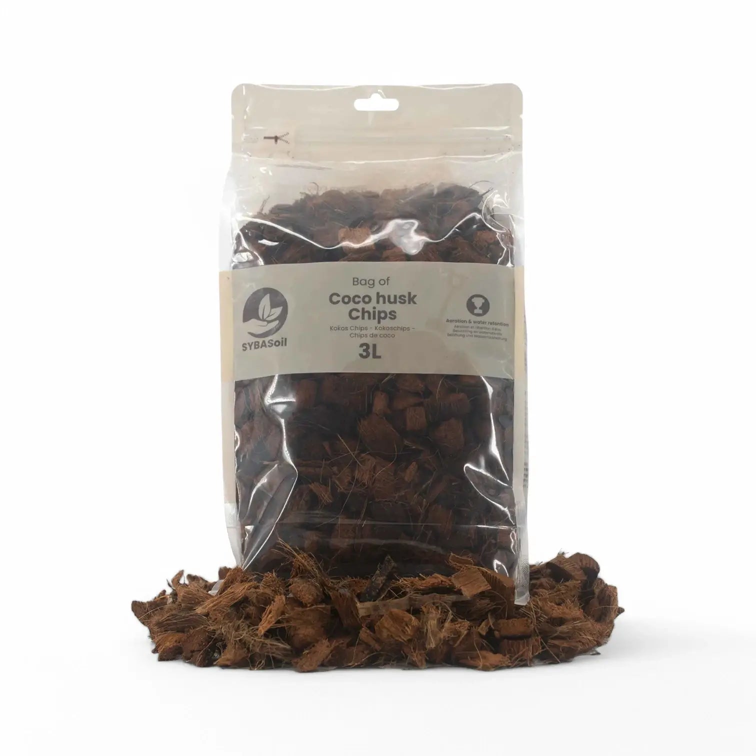 Coconut husk chips main product photo on white background.