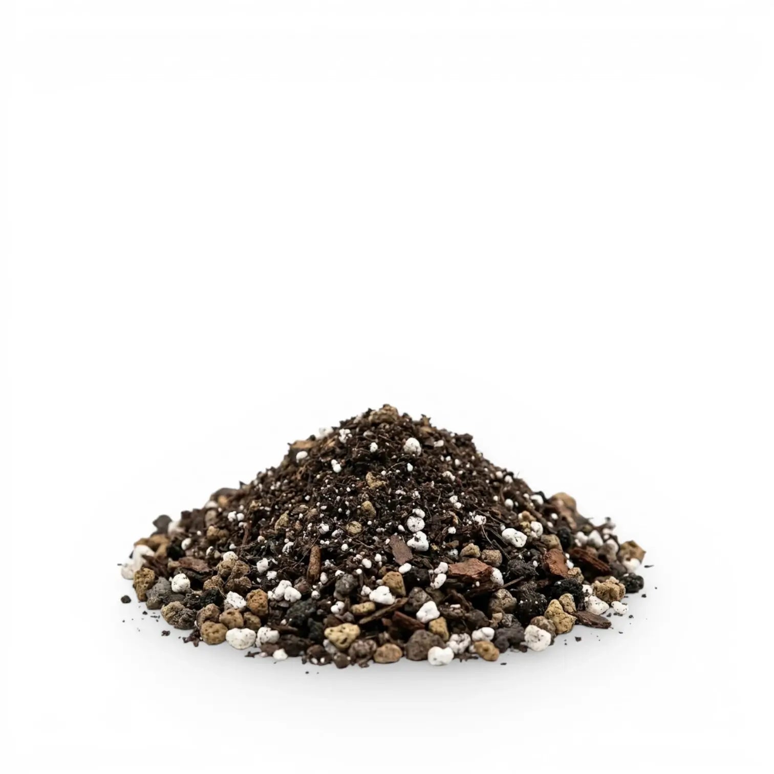 Heap of bonsai potting mix with small stones on a white background