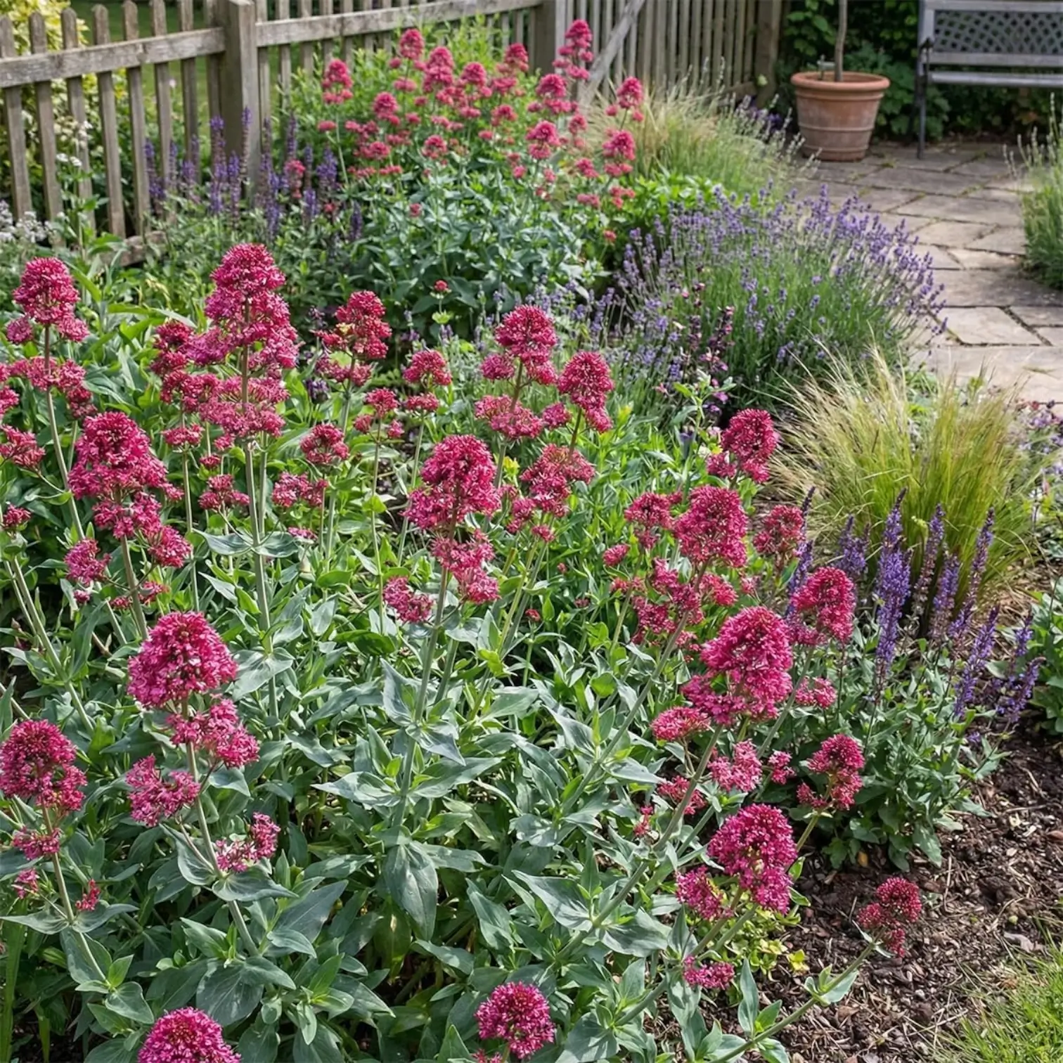 Centranthus ruber 'Coccineus' plant detail.