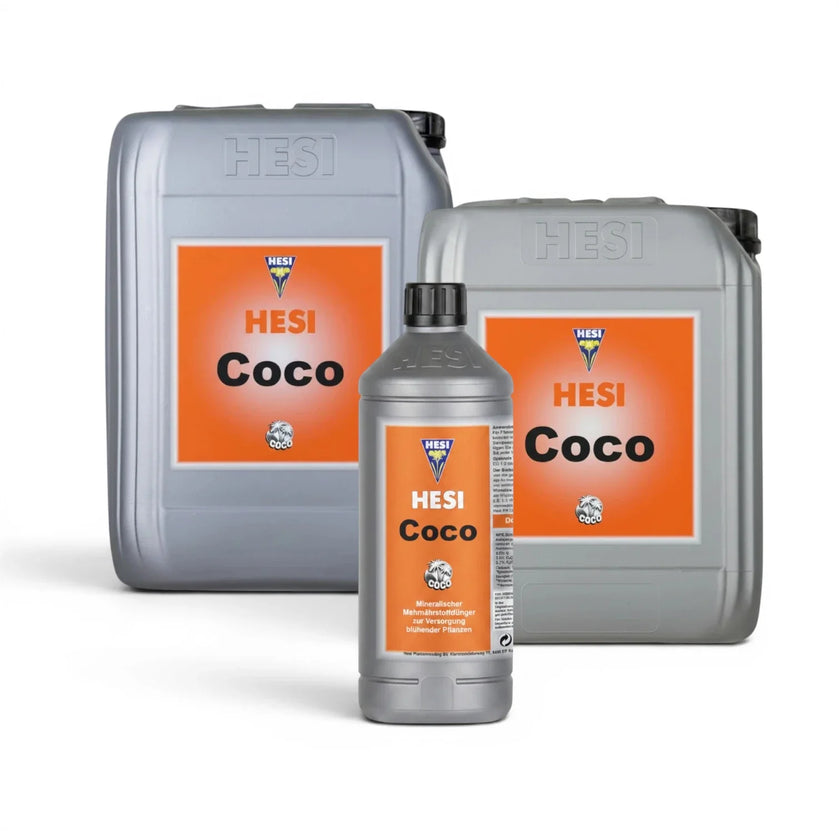 HESI Coco bottles in multiple sizes on a white background