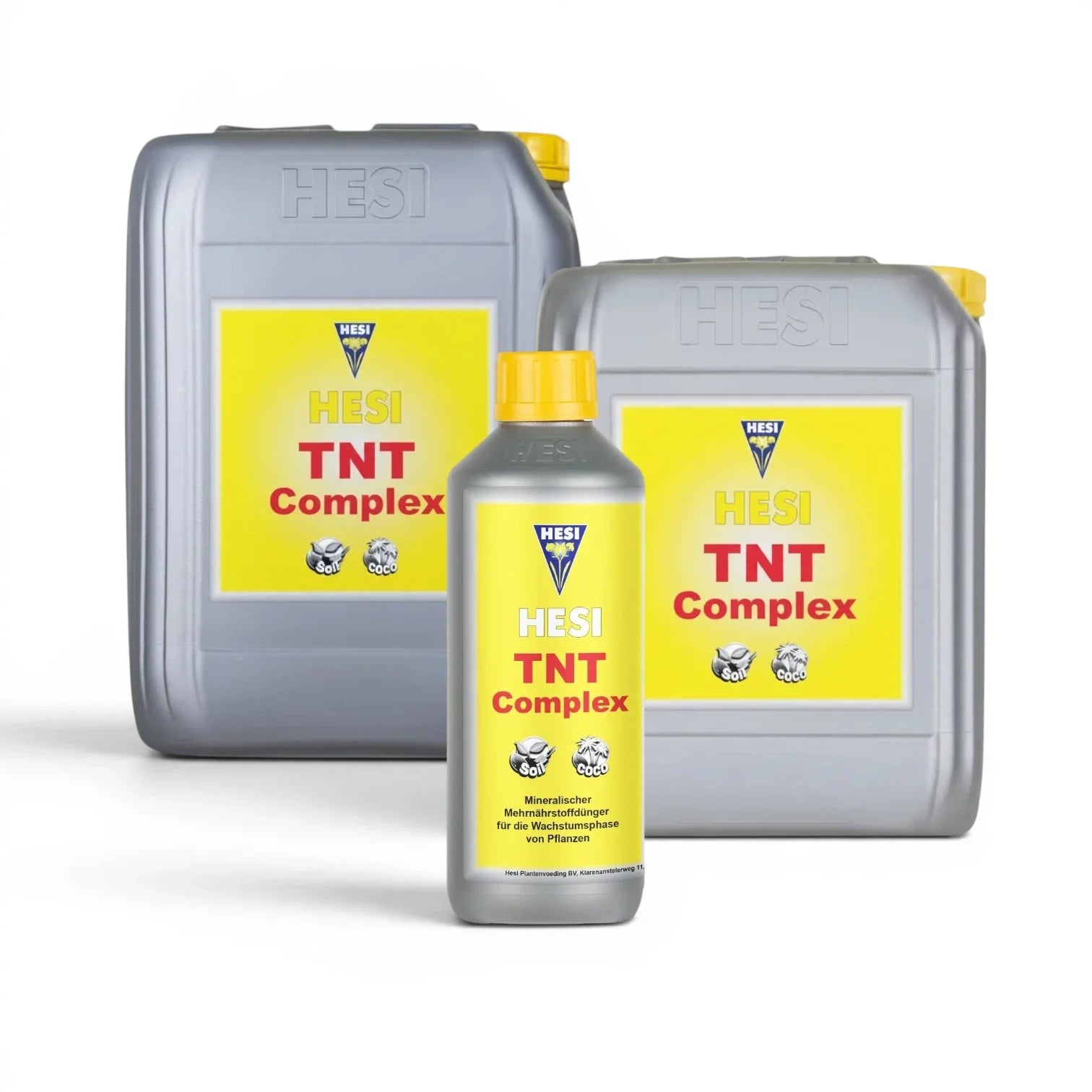 HESI TNT Complex in verschiedenen Flaschengrößen vor weißem Hintergrund