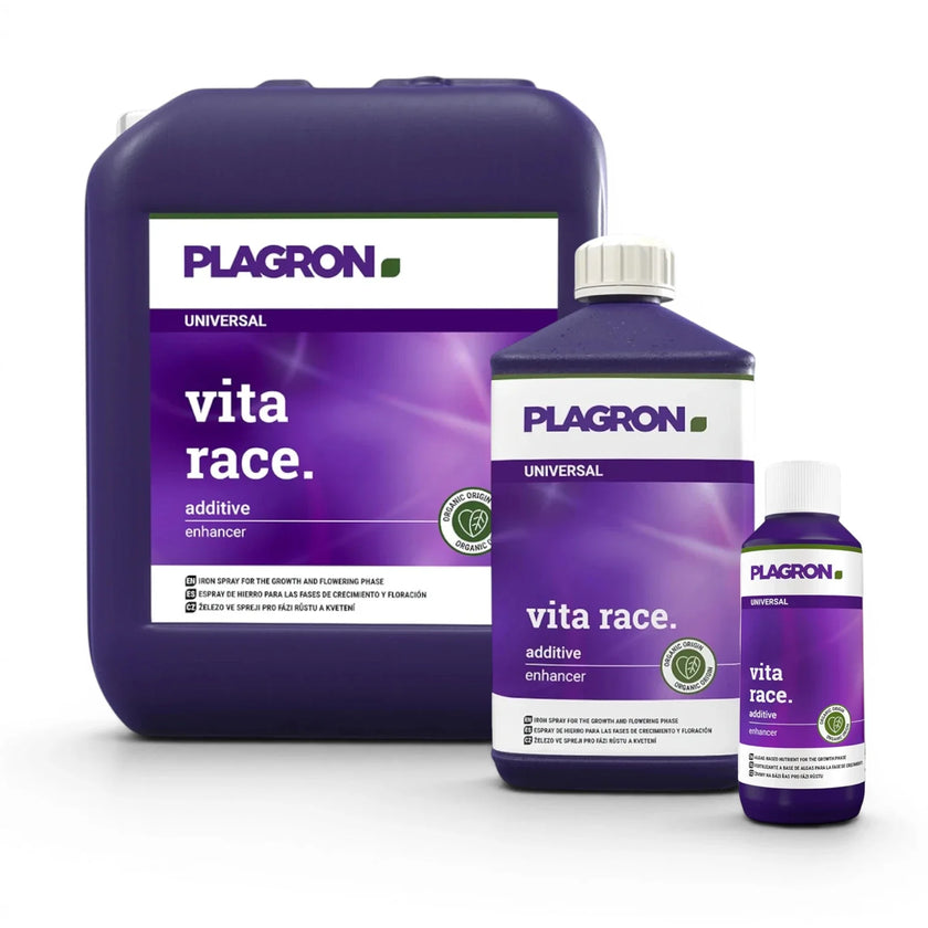Plagron Vita Race bottles in multiple sizes on a white background