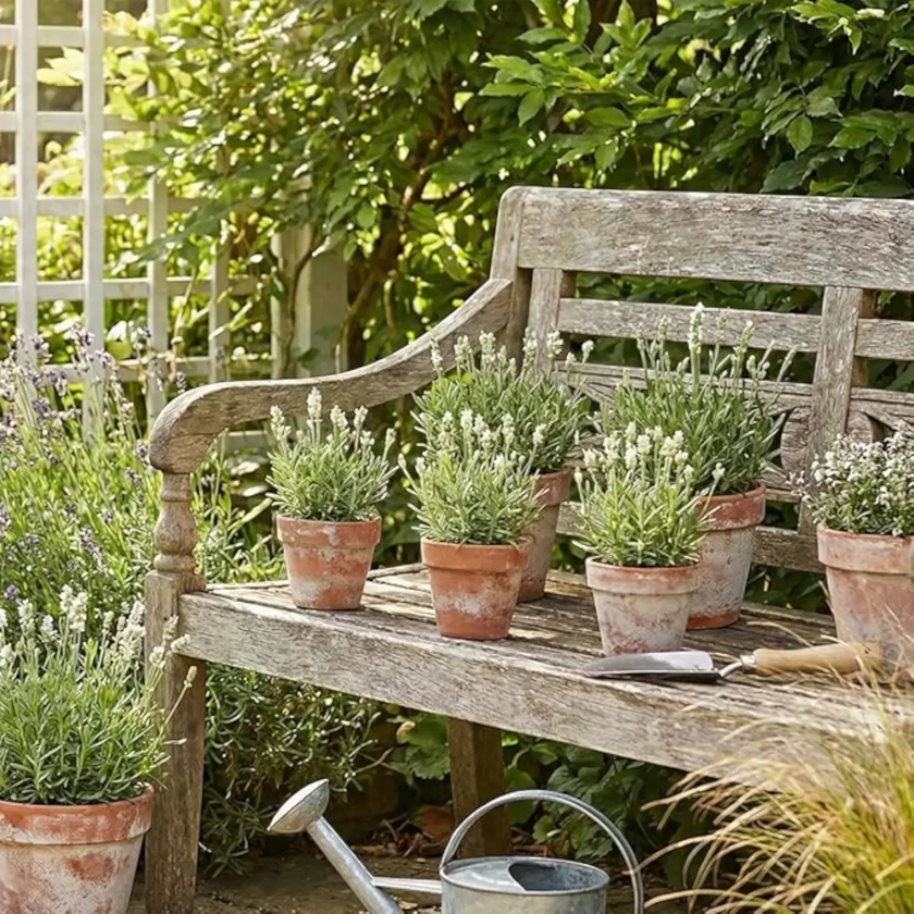 Lavandula angustifolia (white form) detail shot.
