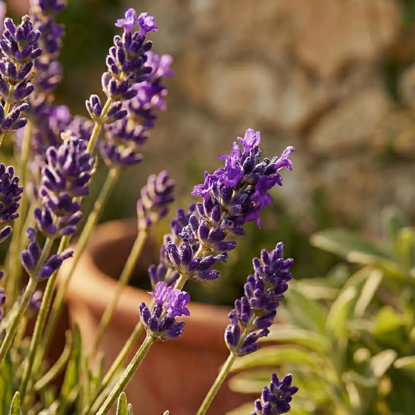 Lavandula angustifolia 'Dwarf Blue' close-up detail.