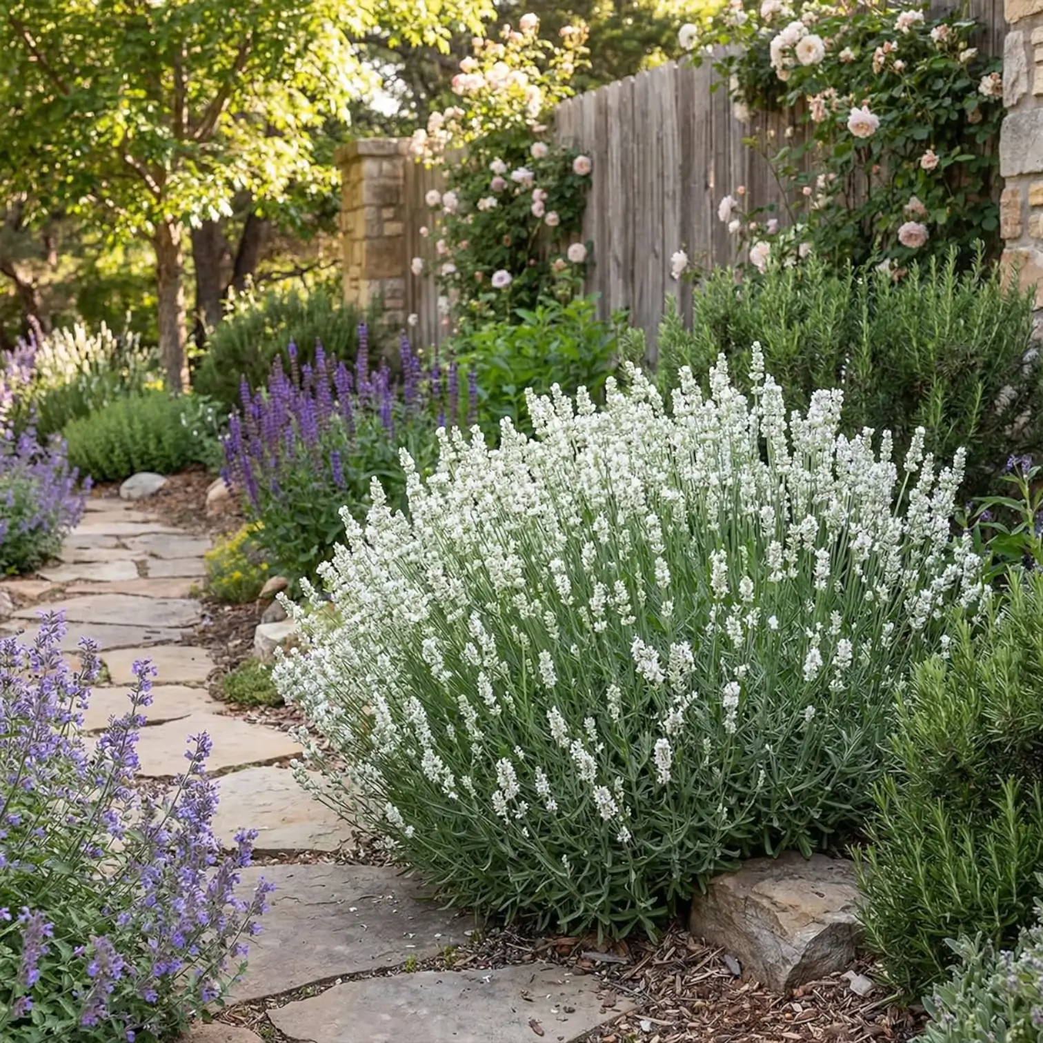 Lavandula angustifolia 'Edelweiss' close-up detail.
