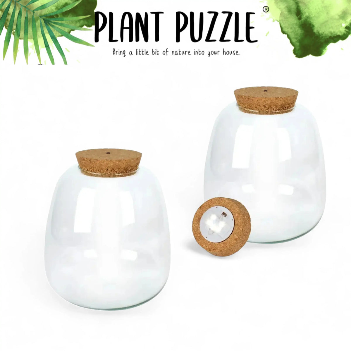 Terrariumglas 'Plant Puzzle' – Hauptproduktfoto vor weißem Hintergrund.