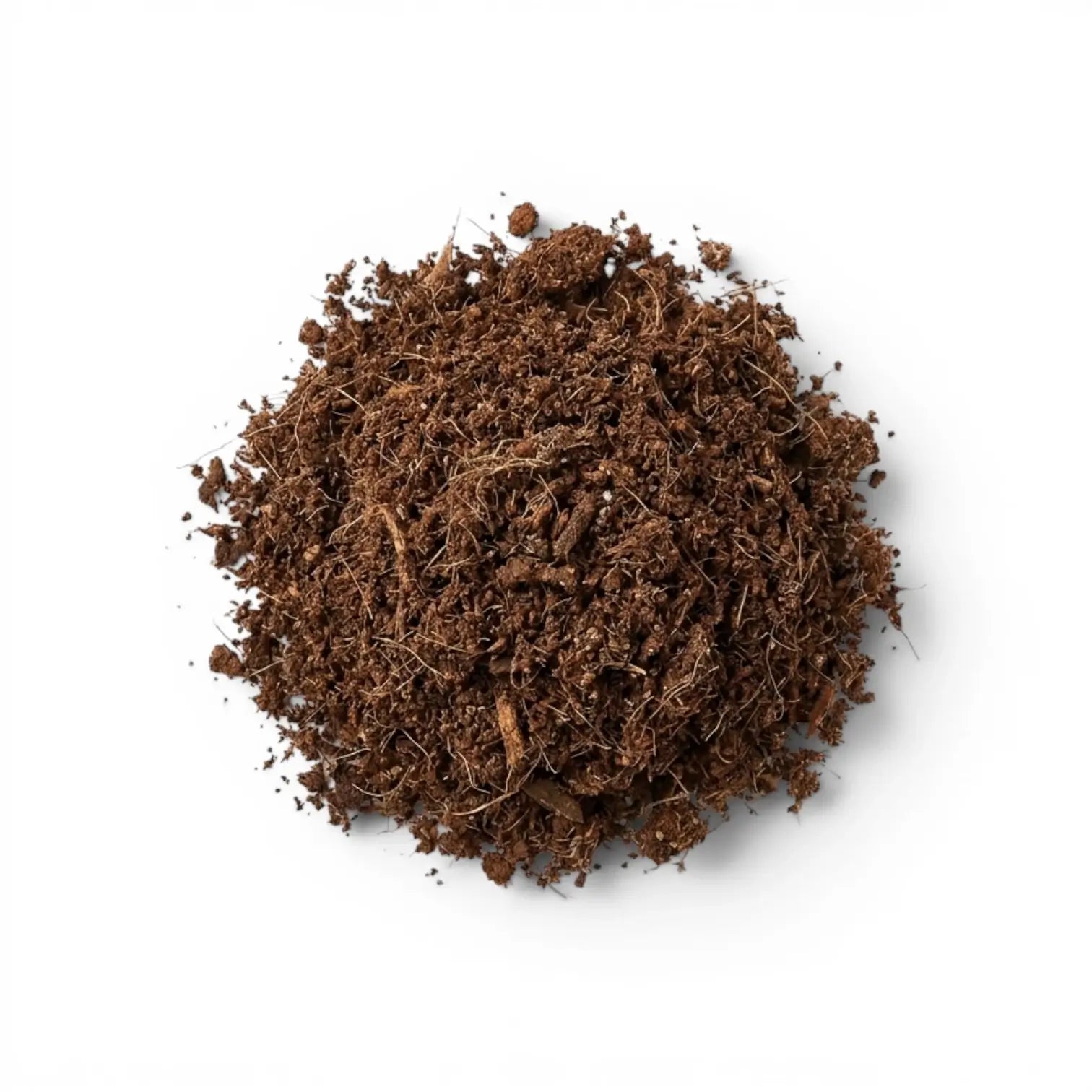 Heap of brown potting soil on a white background