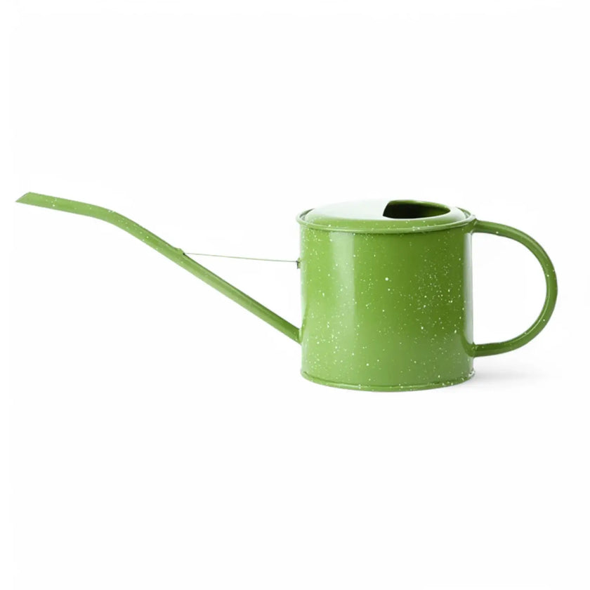 Watering can with enamel look on white background.
