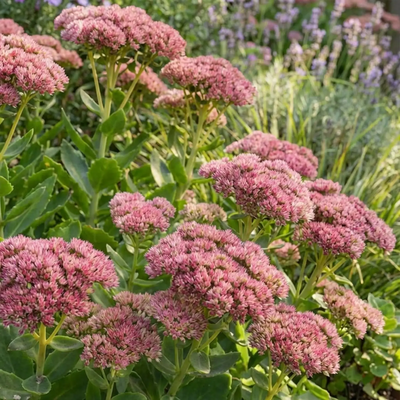 Hylotelephium 'Herbstfreude' blooms in a garden