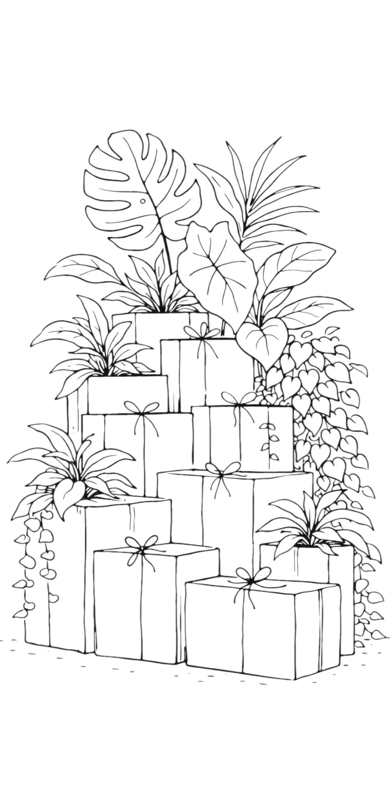 Illustration of stacked gift boxes with plants on a white background