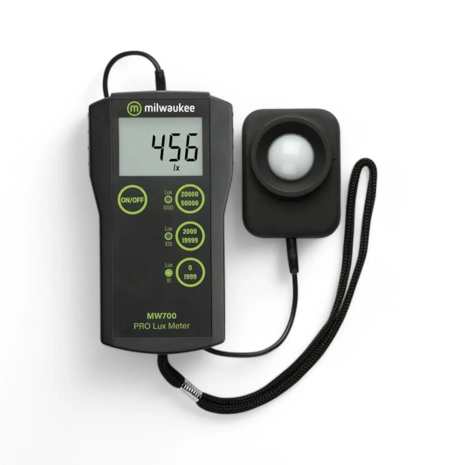 Milwaukee MW700 PRO Lux Meter Hauptproduktfoto vor weißem Hintergrund.