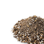 Heap of cacti and succulent potting mix mix with small stones on a white background