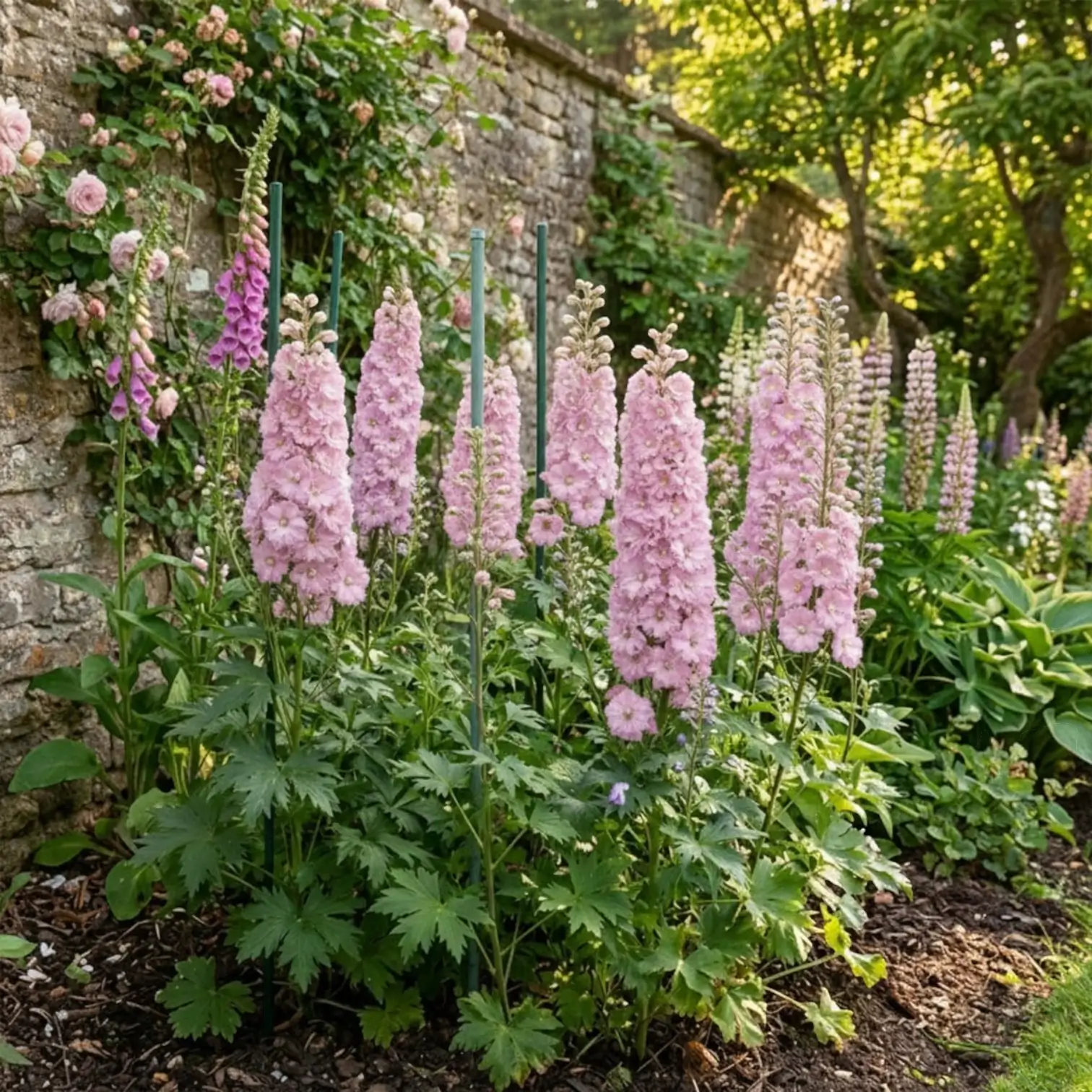 Delphinium 'Magic Fountains Pink Shades' – Detailaufnahme.