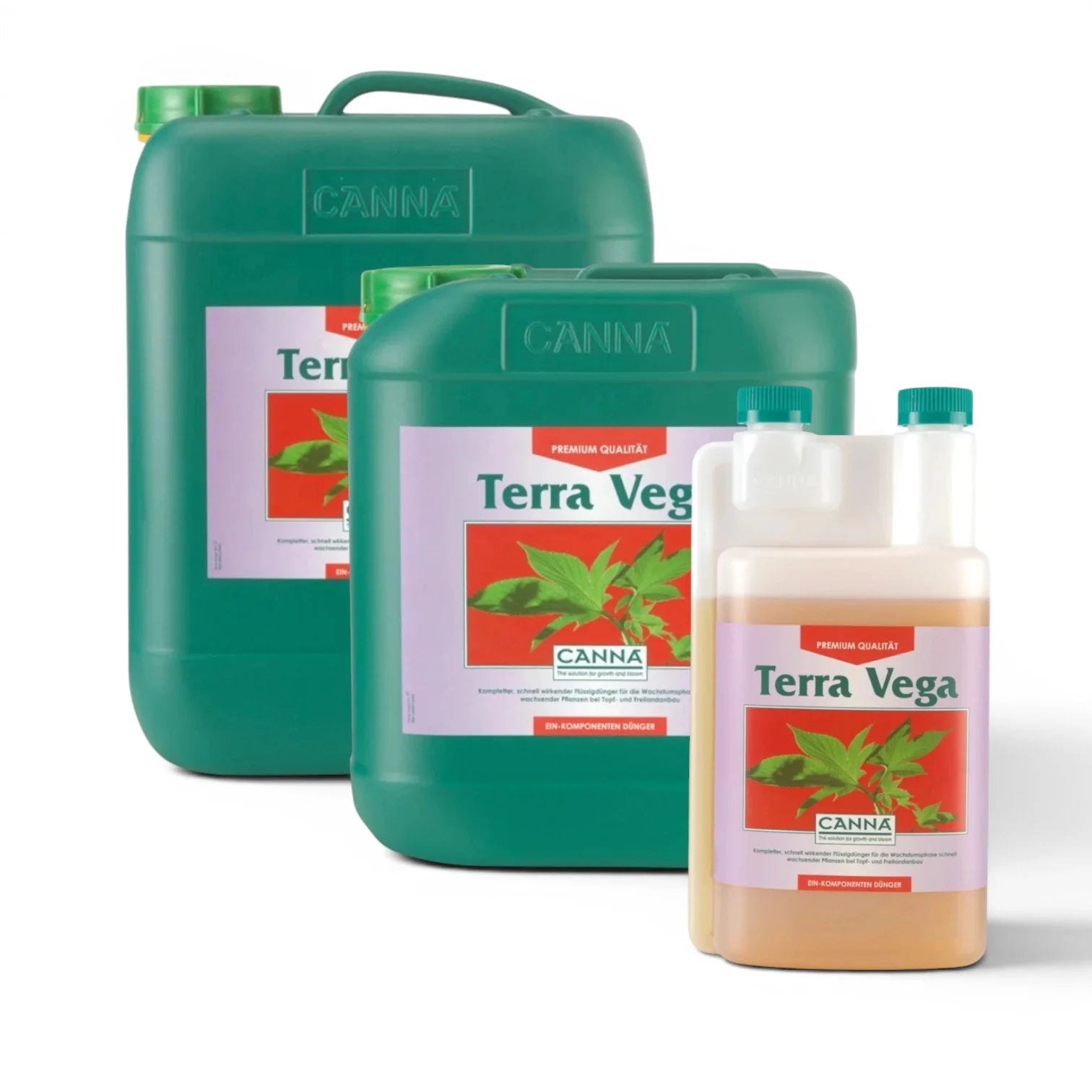 CANNA Terra Vega bottles in multiple sizes on a white background