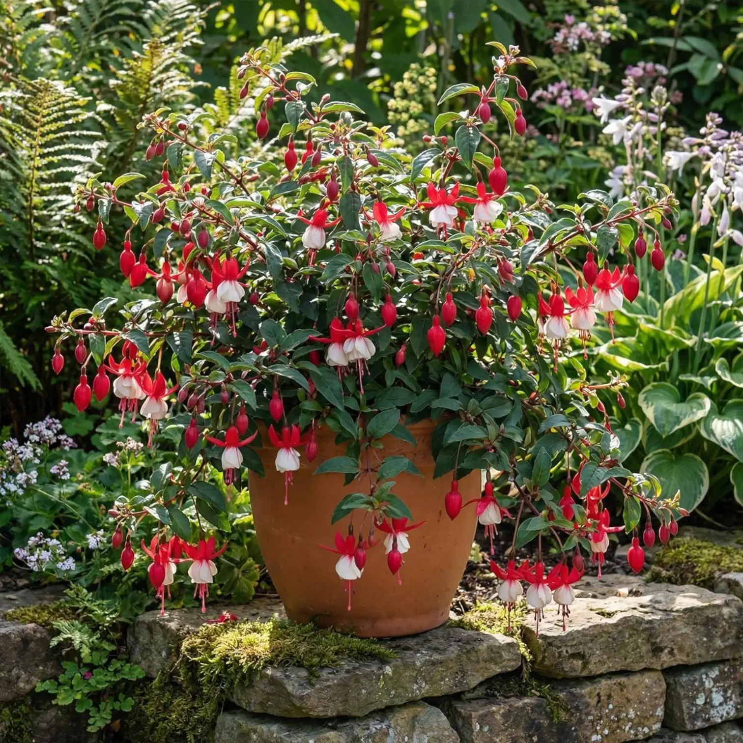 Fuchsia 'Madame Cornelissen' plant detail.