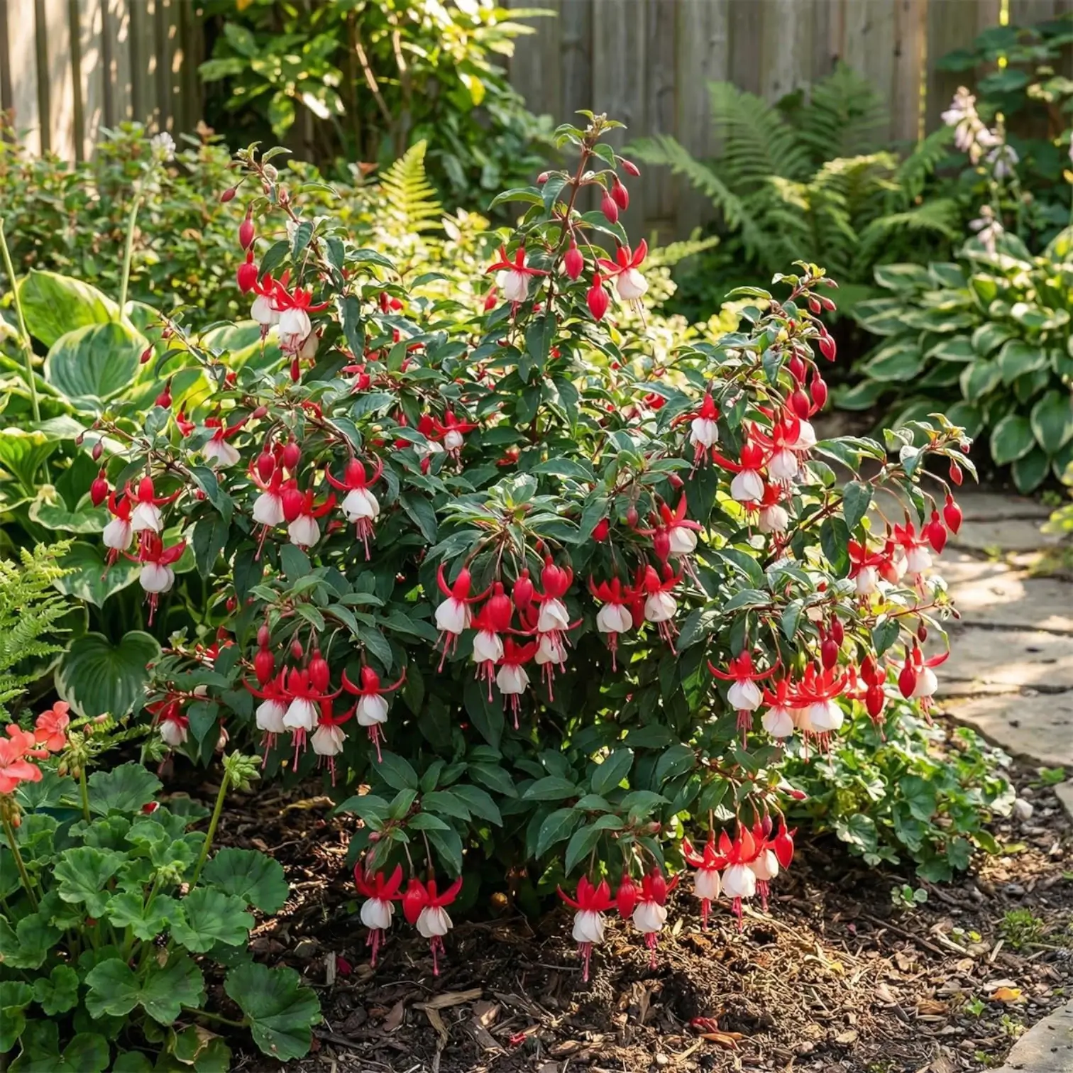 Fuchsia 'Madame Cornelissen' plant detail.