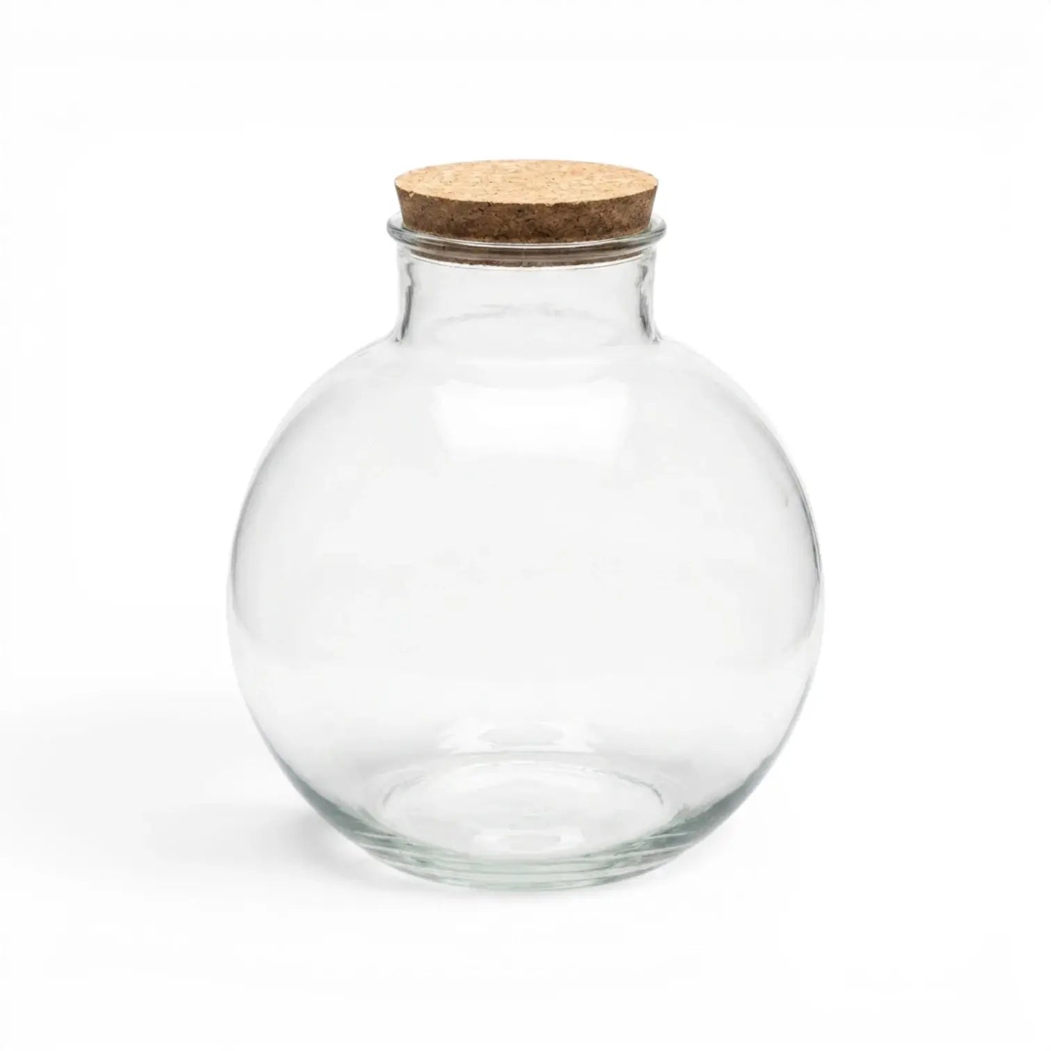 Klares Glasgefäß Bowl mit Korkdeckel auf weißem Hintergrund