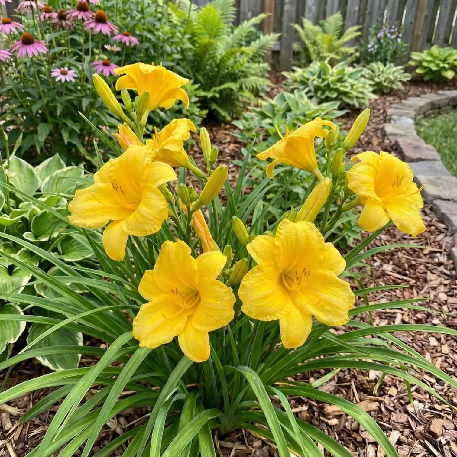 Hemerocallis 'Stella de Oro' plant detail.