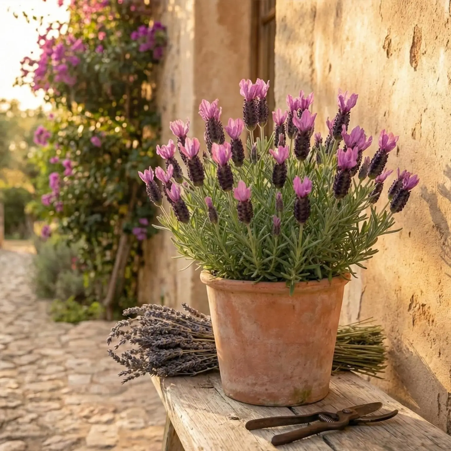 Lavandula stoechas 'Anouk' close-up detail.