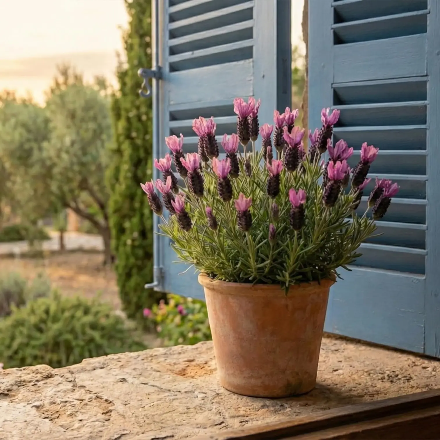 Lavandula stoechas 'Anouk' detail shot.