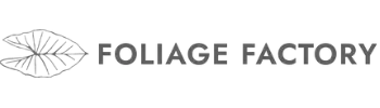 Foliage Factory-Logo mit Blattmotiv vor weißem Hintergrund