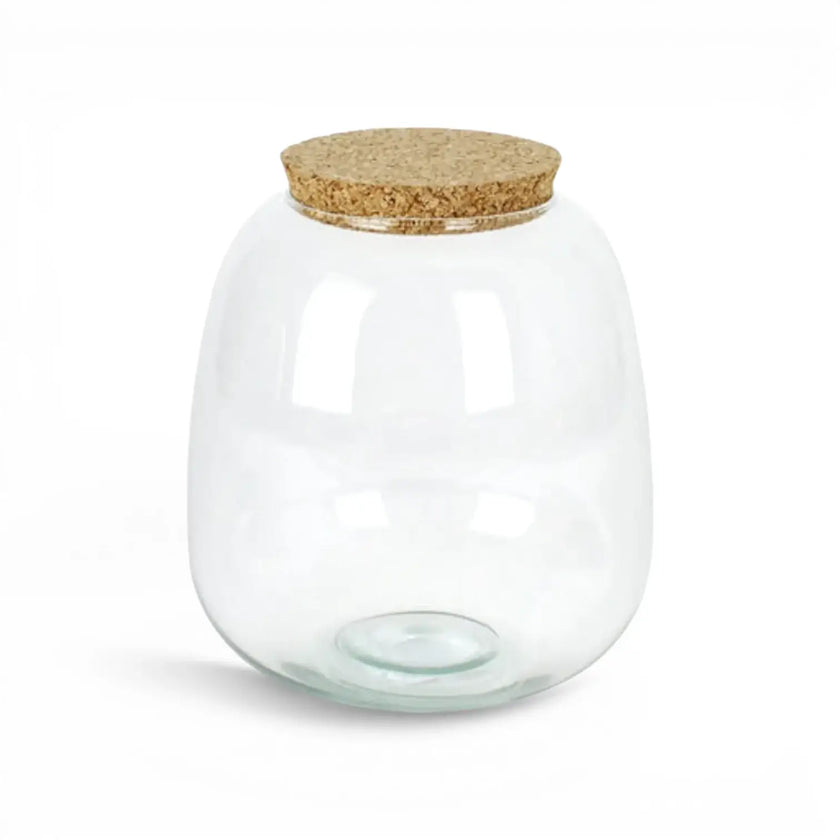 Clear glass jar Richmond with a cork lid on a white background
