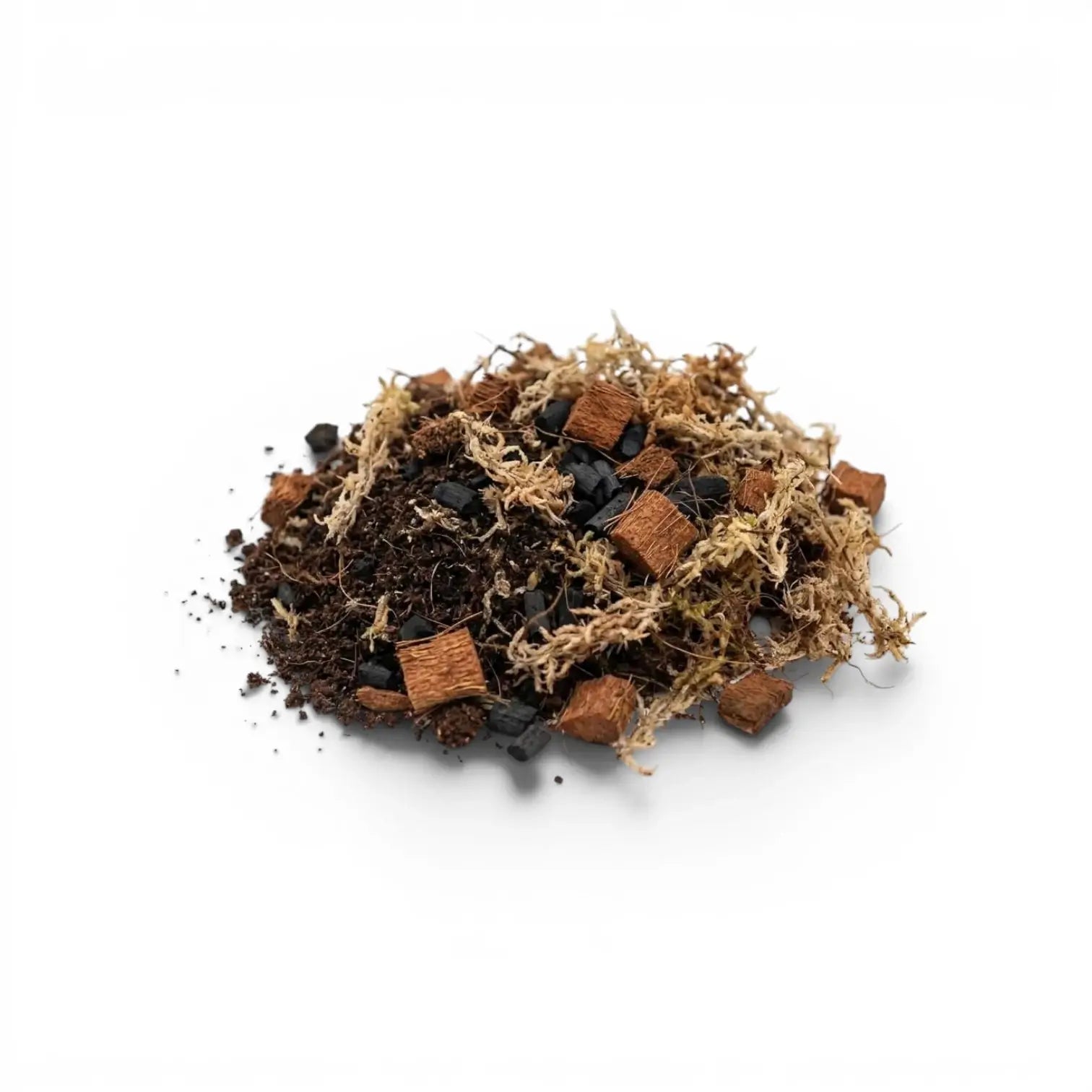 Heap of terrarium potting mix on a white background
